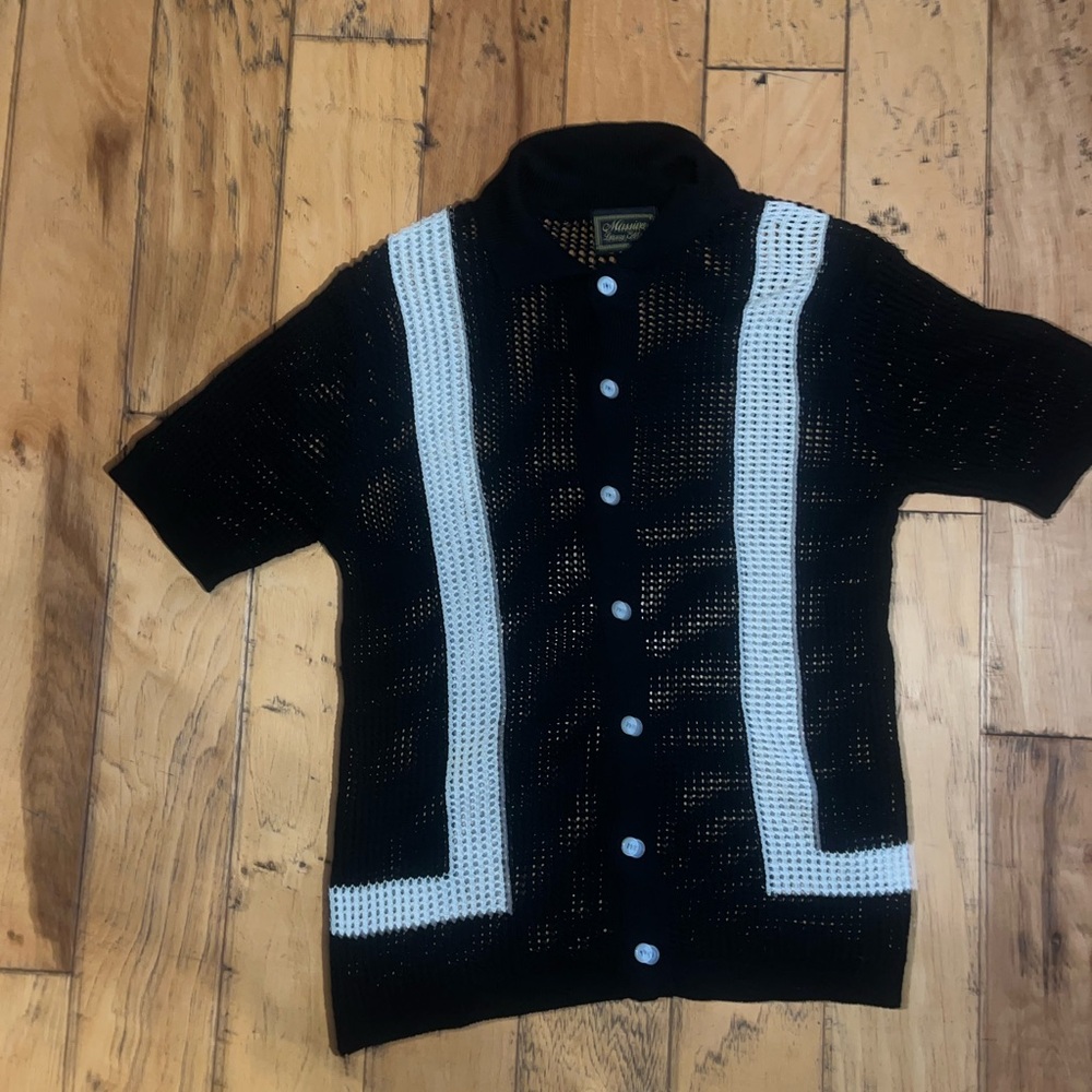 Black and White Button-Up Knit Shirt